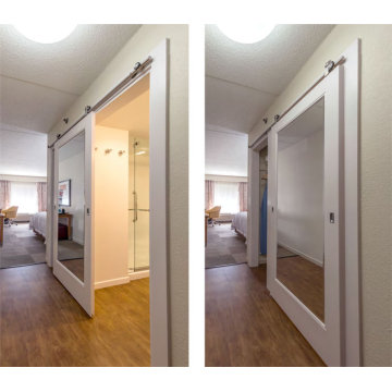 Hampton Inn Hotel White Painted Wood Schiebe Barn Door mit Spiegeleinlage für Badezimmer und Wandschrank in China